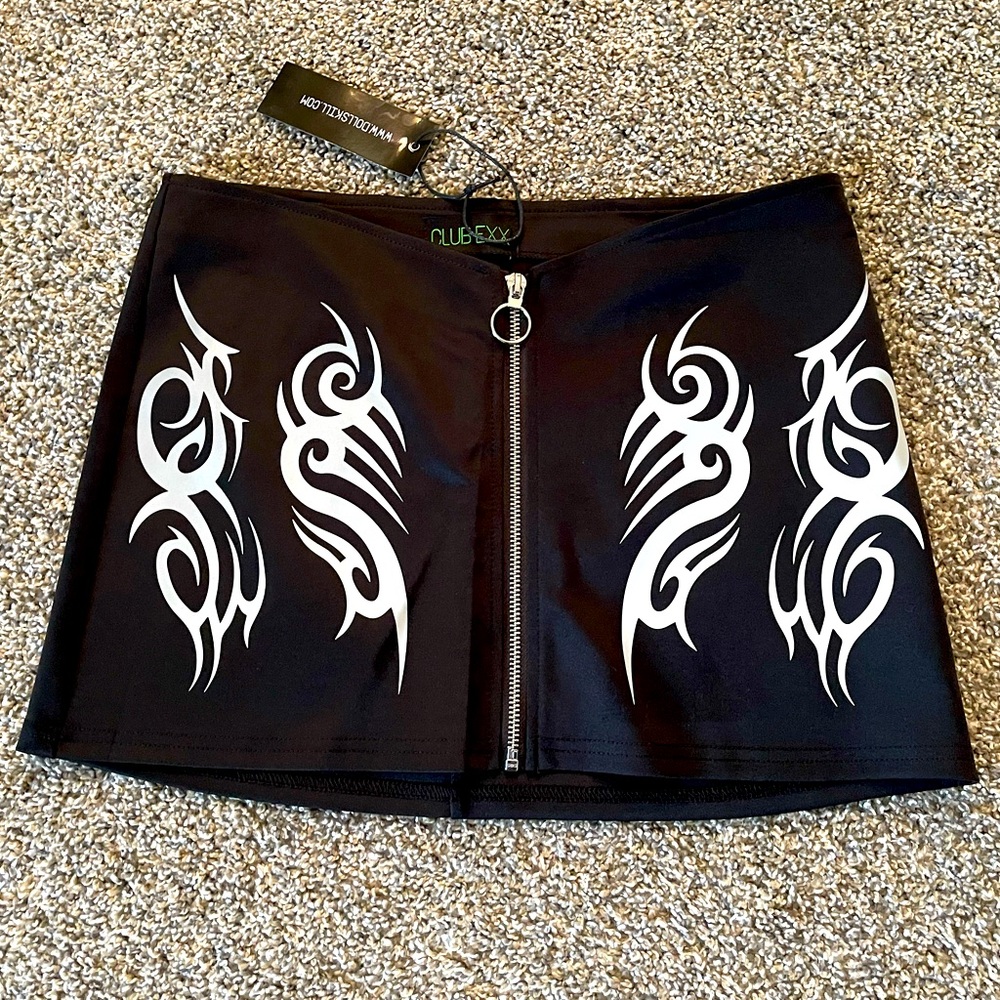 NEW Dolls Kill Current Mood Tribal Print Graphic Reflective Mini Skirt Rave M